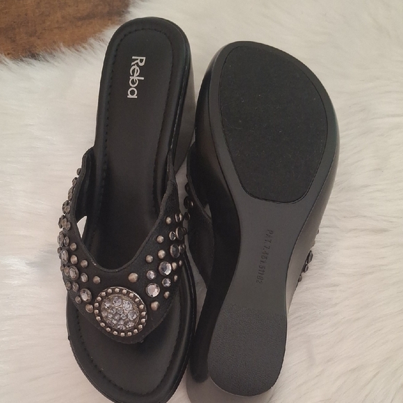 Reba Black Studded Wedge Sandals - Picture 5 of 10